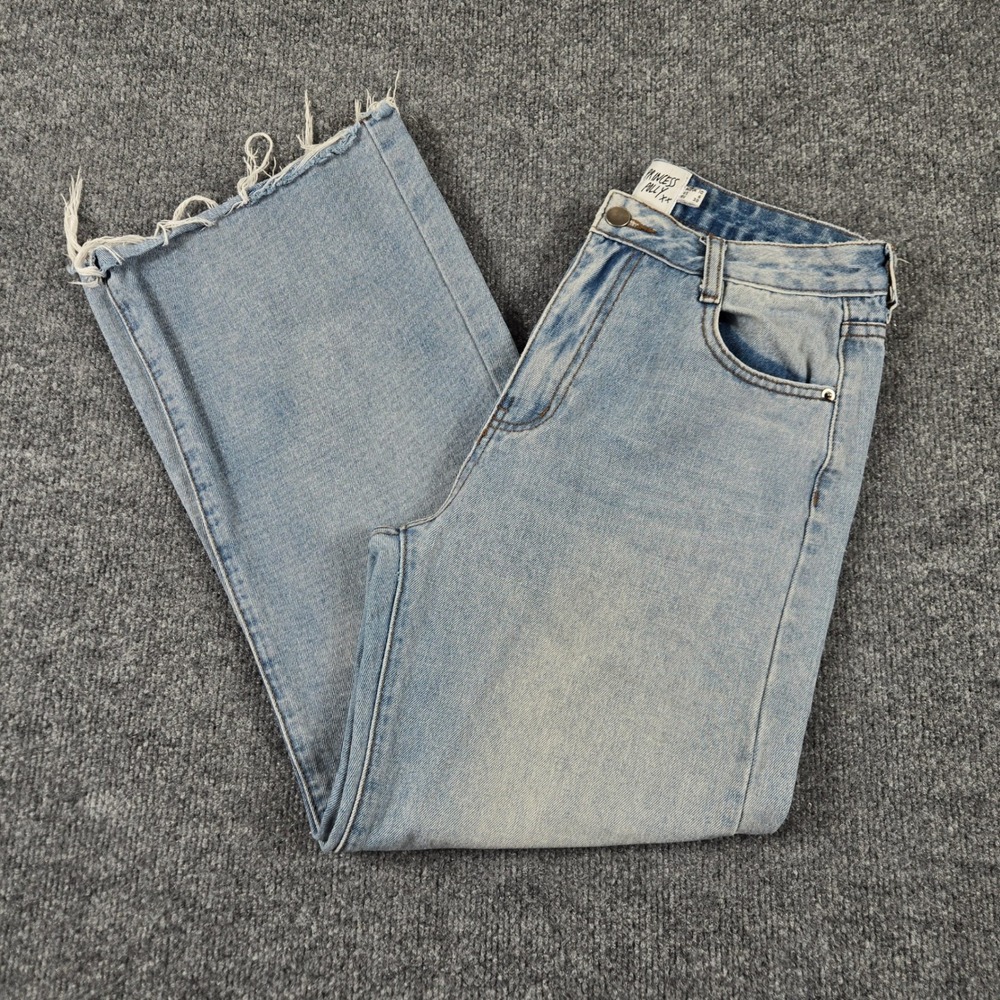 Princess Polly Jeans Womens 6 Blue Wide Leg Raw Hem High Waist Denim